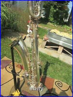 Vintage Silver Plated King Zephyr Baritone Saxophone 1949 Double Socket Neck