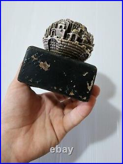 Vintage Silver Plated Metal Cityscape of Jaffa, Israel with Square Wooden Plaque
