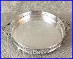Vintage Silver Plated Serving Tray Round Twin Handled Art Deco William Suckling