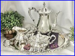 Vintage Silver Plated Tea Serving Set Gorham Rosewood / Poole Coffee Pot & Tray