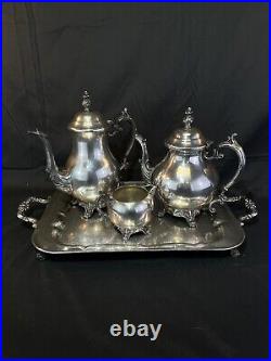 Vintage Silver Plated Tea Set F B Rogers Coffee Tea Pots Creamer Sugar Bowl Tray
