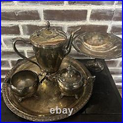 Vintage Silver Plated Tea Set With Serving Plate And Garnish Pedestal Tray