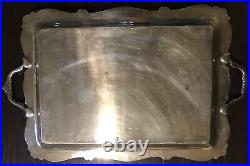 Vintage Silver Plated Tray Rectangular Handles Silverplate Rustic L 21 x 16