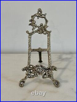 Vintage Silver Victorian Ornate Easel Stand For Art, Books, And Plates