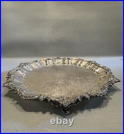 Vintage Silver on Copper Sheffield Footed Round Serving Tray