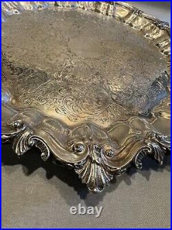 Vintage Silver on Copper Sheffield Footed Round Serving Tray