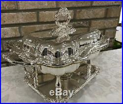 Vintage Silver-plate Double Handled Chafing Dish on Raised Footed Stand