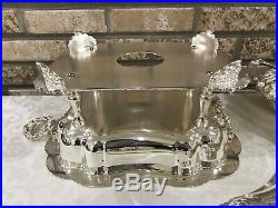 Vintage Silver-plate Double Handled Chafing Dish on Raised Footed Stand
