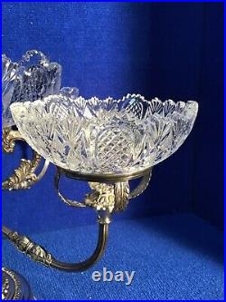 Vintage Silver plate Epergne With Crystal Bowls 5 Tiers