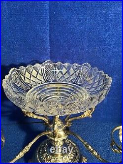 Vintage Silver plate Epergne With Crystal Bowls 5 Tiers