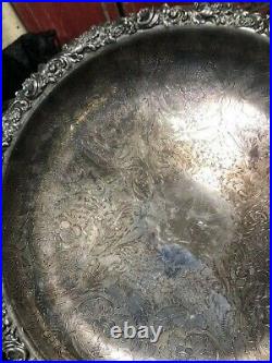 Vintage Silver-plated 15 Very Heavy serving tray great details of scroll-69