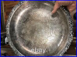 Vintage Silver-plated 15 Very Heavy serving tray great details of scroll-69