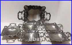 Vintage Silver-plated Art Set 5 Dishes Nuts and Large Fruit Dish With Handles