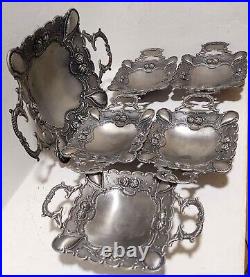 Vintage Silver-plated Art Set 5 Dishes Nuts and Large Fruit Dish With Handles