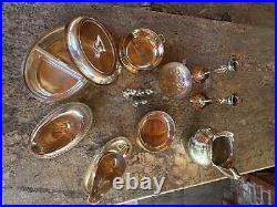 Vintage Silver plated serving dishes set with teapot and candles (15 pieces)