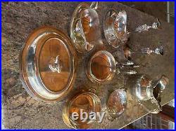 Vintage Silver plated serving dishes set with teapot and candles (15 pieces)