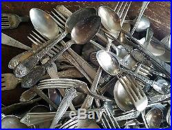 Vintage Silverplate Flatware Craft Lot 211 Pc Silverware Spoons Forks Knives Mix
