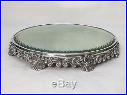 Vintage Silverplate Jewelry Vanity Mirror Footed Tray, 12 Dia x 1 1/2 High