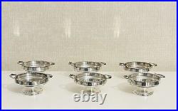 Vintage Silverplate Round Footed Nut Dishes Set of 6 With Fish Design Handles