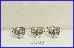 Vintage Silverplate Round Footed Nut Dishes Set of 6 With Fish Design Handles