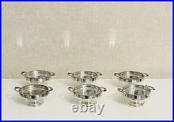 Vintage Silverplate Round Footed Nut Dishes Set of 6 With Fish Design Handles