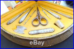 Vintage Silverplate Sewing Kit 10 Tools French Antique Original Case Needle
