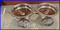 Vintage Silverplate and Wood Wine Bottle Coasters with Trolley