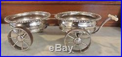 Vintage Silverplate and Wood Wine Bottle Coasters with Trolley