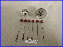 Vintage Silverplated A. L. DEPOSE Cocktail shaker with 6 Bakelite Cherry Picks