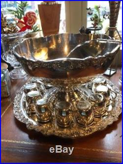 Vintage Silverplated Punch Bowl, Ladle, Tray, 20 cups Elegant