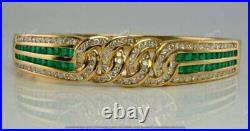 Vintage Simulated Green Emerald Women's Bangle Bracelet 925 Silver Gold Plated