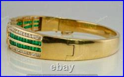 Vintage Simulated Green Emerald Women's Bangle Bracelet 925 Silver Gold Plated