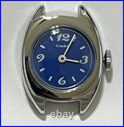 Vintage Small Timex Blue Silver Mechanical Watch Unique Number Font Chrome Plate