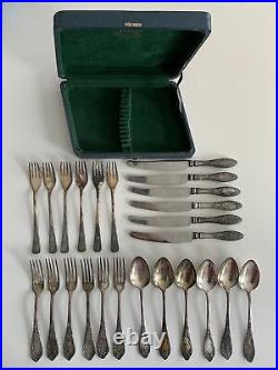 Vintage Soviet Russian Melchior Silver Plated Cutlery Set of 24 With Box