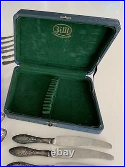 Vintage Soviet Russian Melchior Silver Plated Cutlery Set of 24 With Box