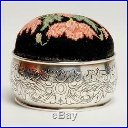 Vintage Sterling Silver & Petit Point Pin Cushion