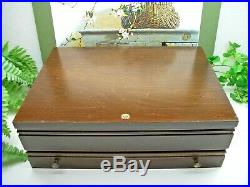 Vintage Sterling Silverplate Flatware Wooden Wood Storage Chest Case Box 16+