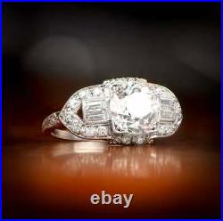 Vintage Stunning Edwardian Engagement Ring 2.53 Ct Diamond 14k White Gold Plated
