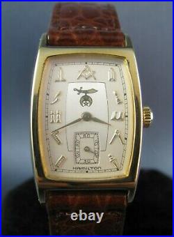Vintage Style Hamilton Masonic Dial Gold Plated Mens Watch Registered Edition