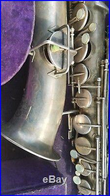 Vintage THE BUESCHER Elkhart Indiana LOW PITCH TRUE TONE Silver Plate SAXOPHONE