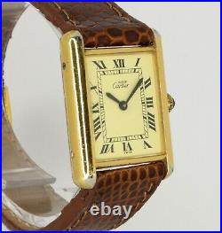 Vintage Tank Must de CARTIER Argent 925 Silver Gold Plated Hand wind 24 x 31mm