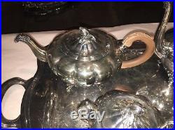 Vintage Tea Pot Set Tray Silver Plate Community Plate Old English Melon Teaset