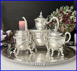 Vintage Tea Set Silver Plated Tea Coffee Service Set Butlers Tray 4 Pc Set
