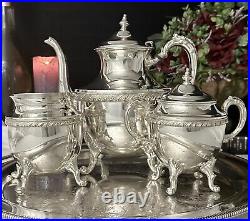 Vintage Tea Set Silver Plated Tea Coffee Service Set Butlers Tray 4 Pc Set