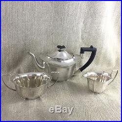 Vintage Tea Set Teapot Silver Plated Art Deco 3 Pcs Jug Sugar Bowl Vtg Large