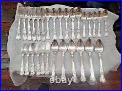 Vintage Tiffany & Co Silverplate English King 29p Flatware & 17 Sterling Knives