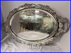 Vintage Towle EP Silver Plate Oval Footed Tray #43015 Shell Motif & Handles 25