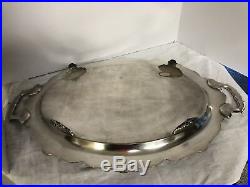 Vintage Towle EP Silver Plate Oval Footed Tray #43015 Shell Motif & Handles 25