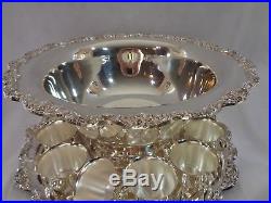 Vintage Towle Silverplate Floral Punch Bowl Set Embassy Classic 12 Cups Tray