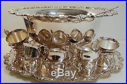 Vintage Towle Silverplate Large Punch Set Bowl 8 H with Tray and 12 Cups